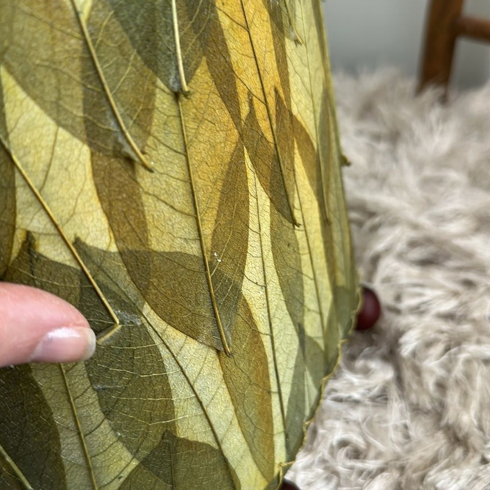 Green Guyabano & Cocoa Leaf Small Oval Accent Table Lamp Natural Boho - Picture 9 of 17
